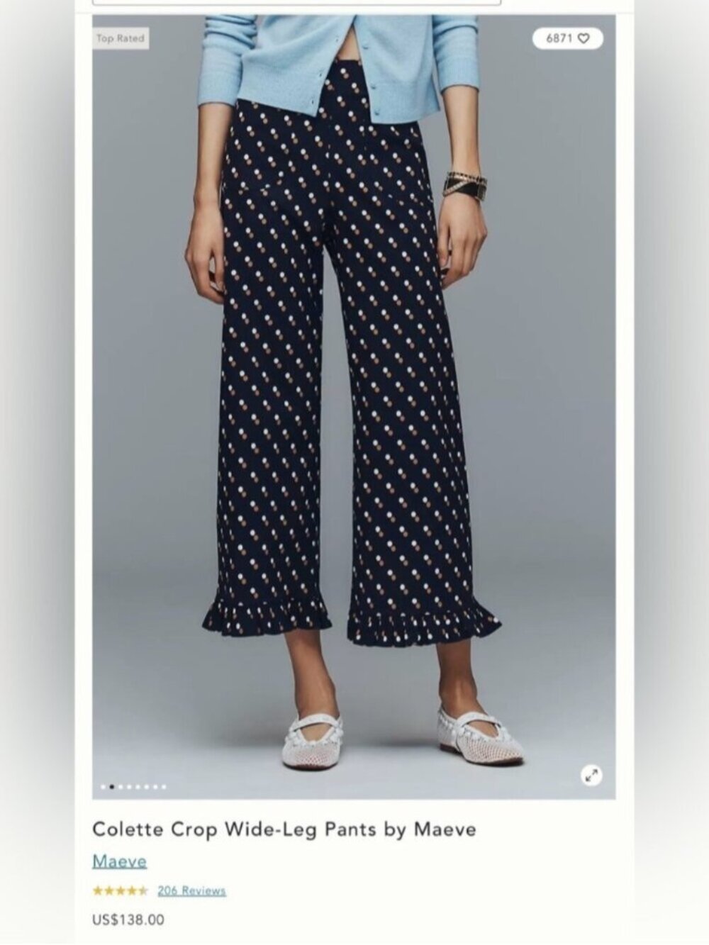 NWT Size 18W -Colette Crop Wide-Leg Pants Maeve Cotton Blend (NWT US$ 138)